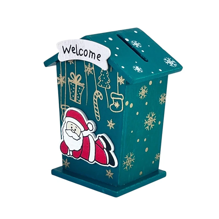 Pusculita casuta decorativa din lemn Mos Craciun Welcome 10x8 cm [3]