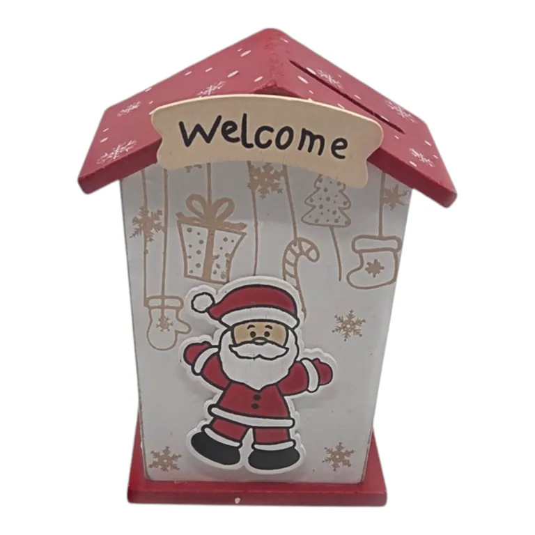 Pusculita casuta decorativa din lemn Mos Craciun Welcome 10x8 cm [1]