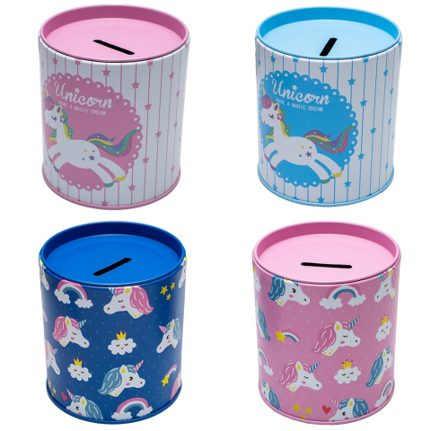 Accesorii personale și beauty - Pusculita din metal rotunda 9x10 cm Unicorn