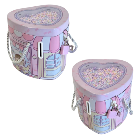 Accesorii personale și beauty - Pusculita metalica cu lacat si chei pentru copii model inima diverse culori