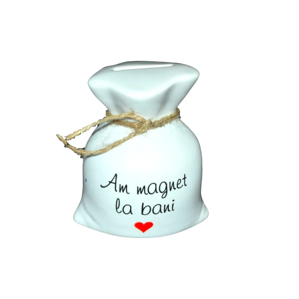 Accesorii personale și beauty - Pusculita ceramica in forma de sac cu mesaj 10 x 8 x 11 cm