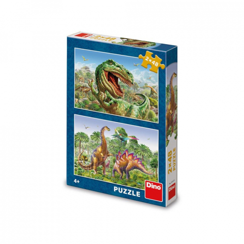 Jucării și jocuri - Puzzle 2x48 piese, Dinozauri – Dino Toys