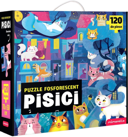 Jucării și jocuri - Puzzle Fosforescent Pisici 120 piese  Mimorello 25 x 25 cm