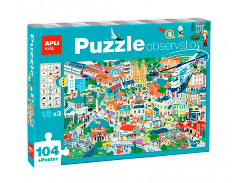 Jucării și jocuri - Puzzle observare Oras 64.5x41.5 cm 104 piese Apli Kids