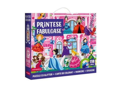 Jocuri educative și de societate - Puzzle cu glitter Mimorello – Printese fabuloase