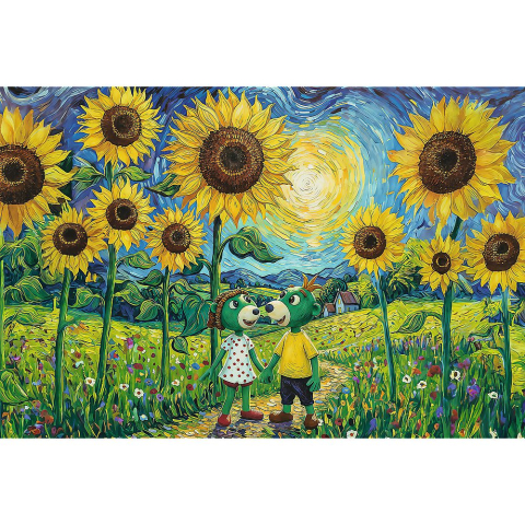 PUZZLE TREFL 100 FAMILIA TREFLIK INSPIRAT DE ARTA O PLIMBARE PRINTRE FLOAREA SOARELUI [1]