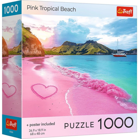 Jocuri educative și de societate - PUZZLE TREFL 1000 COLECTIA SUA PLAJA TROPICALA ROZ POSTER INCLUS