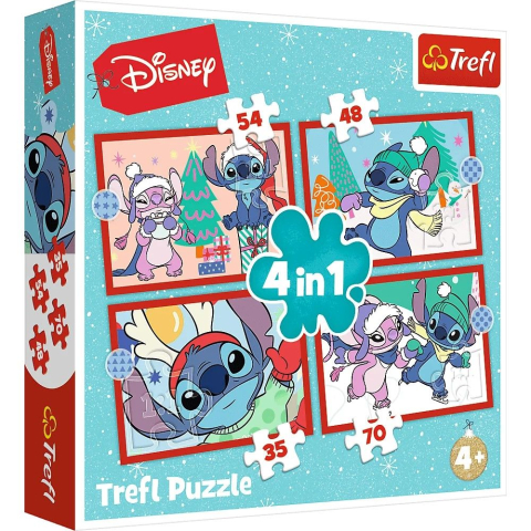 Jocuri educative și de societate - PUZZLE TREFL 4IN1 DISNEY LILO SI STITCH DE CRACIUN