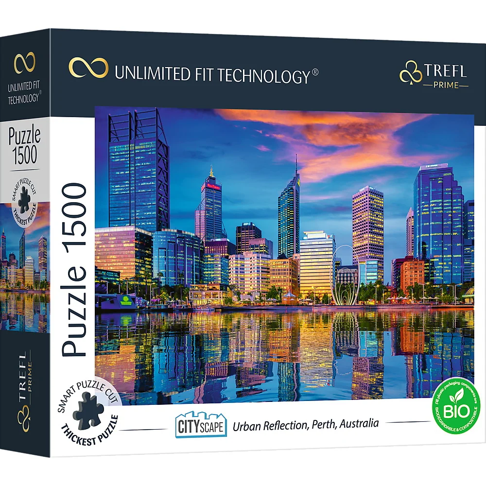 Jocuri educative și de societate - Puzzle 1500 piese Reflexia Orasului Perth Australia Trefl Prime Unlimited Fit Technology