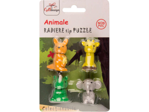 Rechizite școlare - Radiere puzzle Gift Design set 4 bucati animale