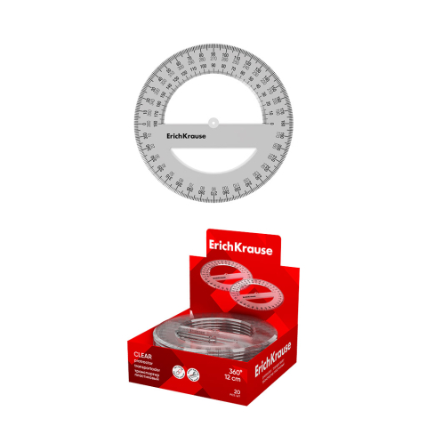 Raportoare - Raportor plastic ErichKrause Clear transparent 360 grade 12 cm