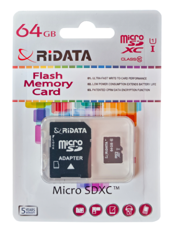 Electronice și accesorii IT - Card de memorie RiDATA Micro SDXC clasa 10 UHS-I 64 GB cu adaptor