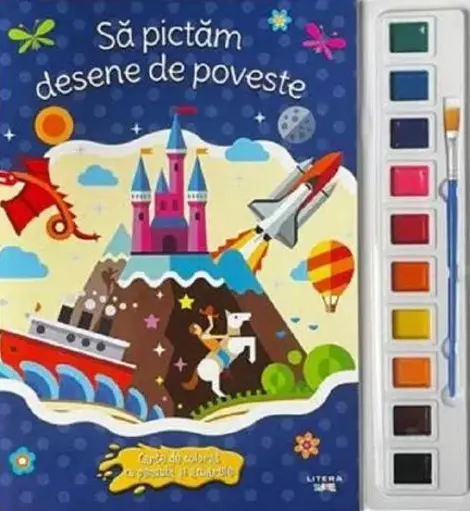 Cărți de colorat - Sa pictam desene de poveste. Carte de colorat cu pensula si acuarele