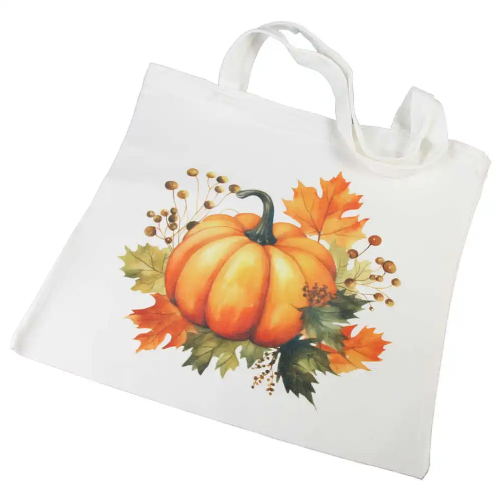 Casă și decorațiuni - Sacosa textil Dovleac cu frunze de toamna 40 x 37 cm