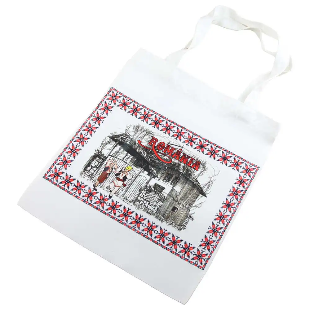 Plase și sacoșe - Sacosa textila Romania casuta traditionala 30 x 35 cm