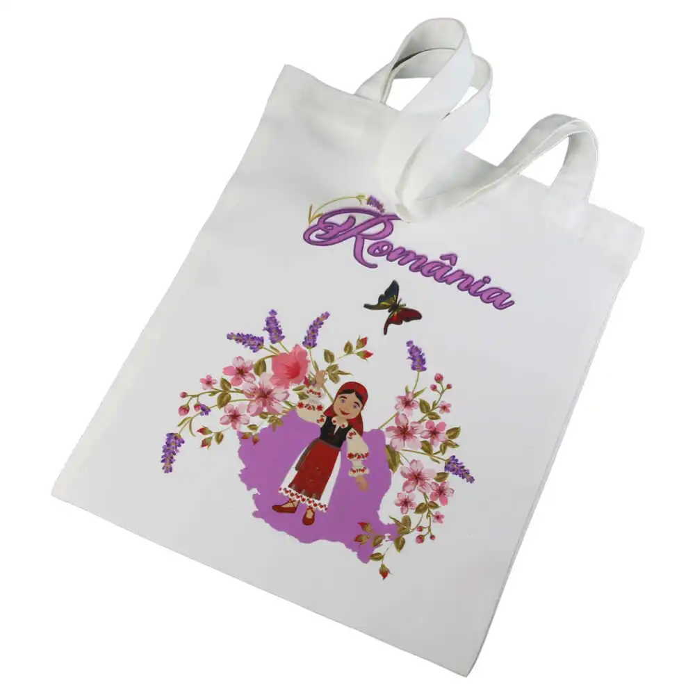 Plase și sacoșe - Sacosa textil Romania 29x35 cm Romanca cu lavanda