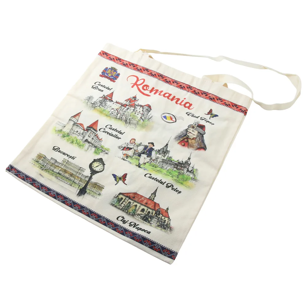Casă și decorațiuni - Sacosa textila Romania 38x41 cm Castele & Orase