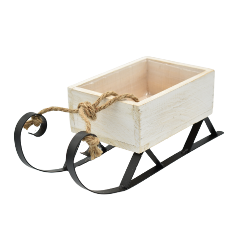 Decorațiuni și articole de Crăciun - Sanie din lemn si metal 26x11x10 cm natur