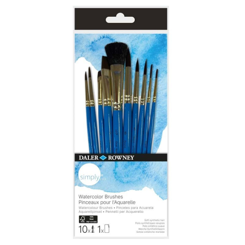Artă și creativitate - Set 10 pensule sintetic maner scurt Watercolour Simply Acuarela Daler Rowney