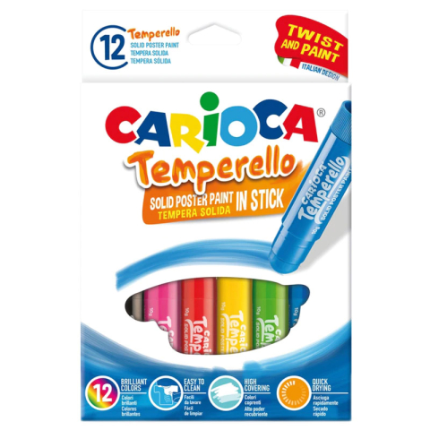 Noutăți Librăria Compas - Creioane colorate Tempera solida Carioca Temperello 10 g 12 buc /set