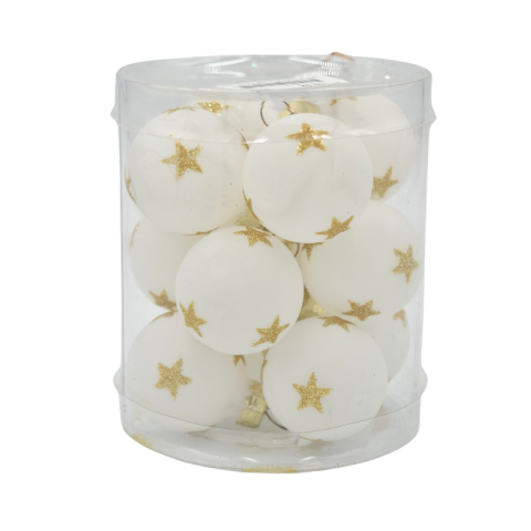 Noutăți Librăria Compas - Set 12 globulete sticla cu stelute 3 cm alb/auriu