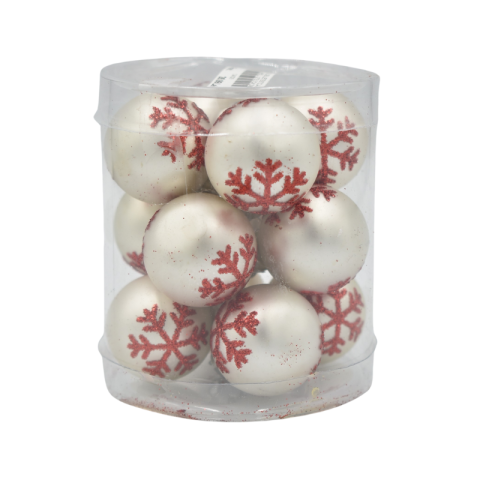 Noutăți Librăria Compas - Set 12 globulete sticla cu fulgi de nea 3 cm