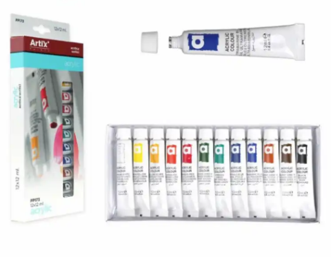 Acuarele școlare și Tempera - Set 12 culori acrilice Artix 12 ml