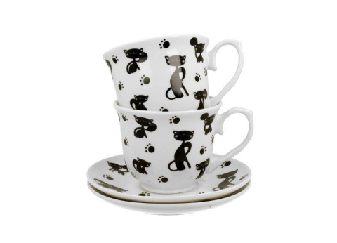 Set 2 cani cu farfurie din portelan 250 ml Black Cats [2]