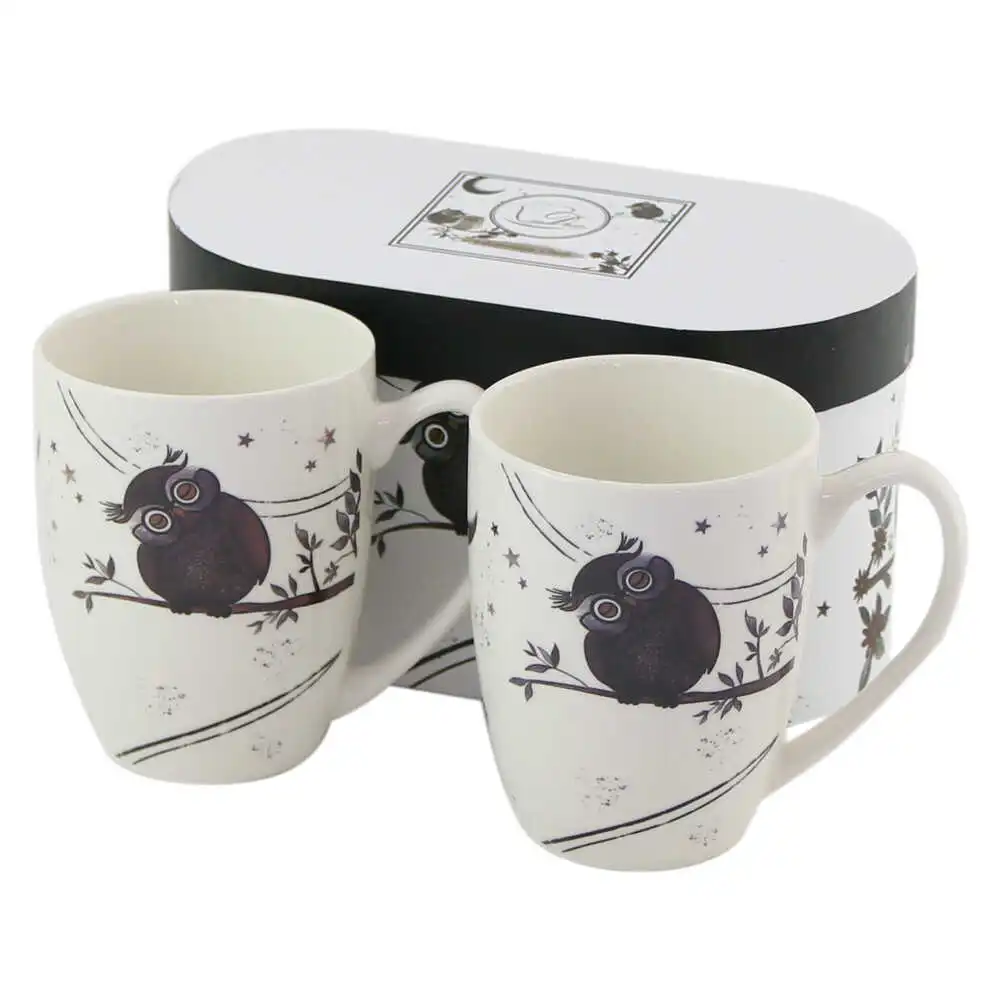 Căni și pahare - Set 2 cani din portelan 380 ml Charming Owls in cutie decorativa