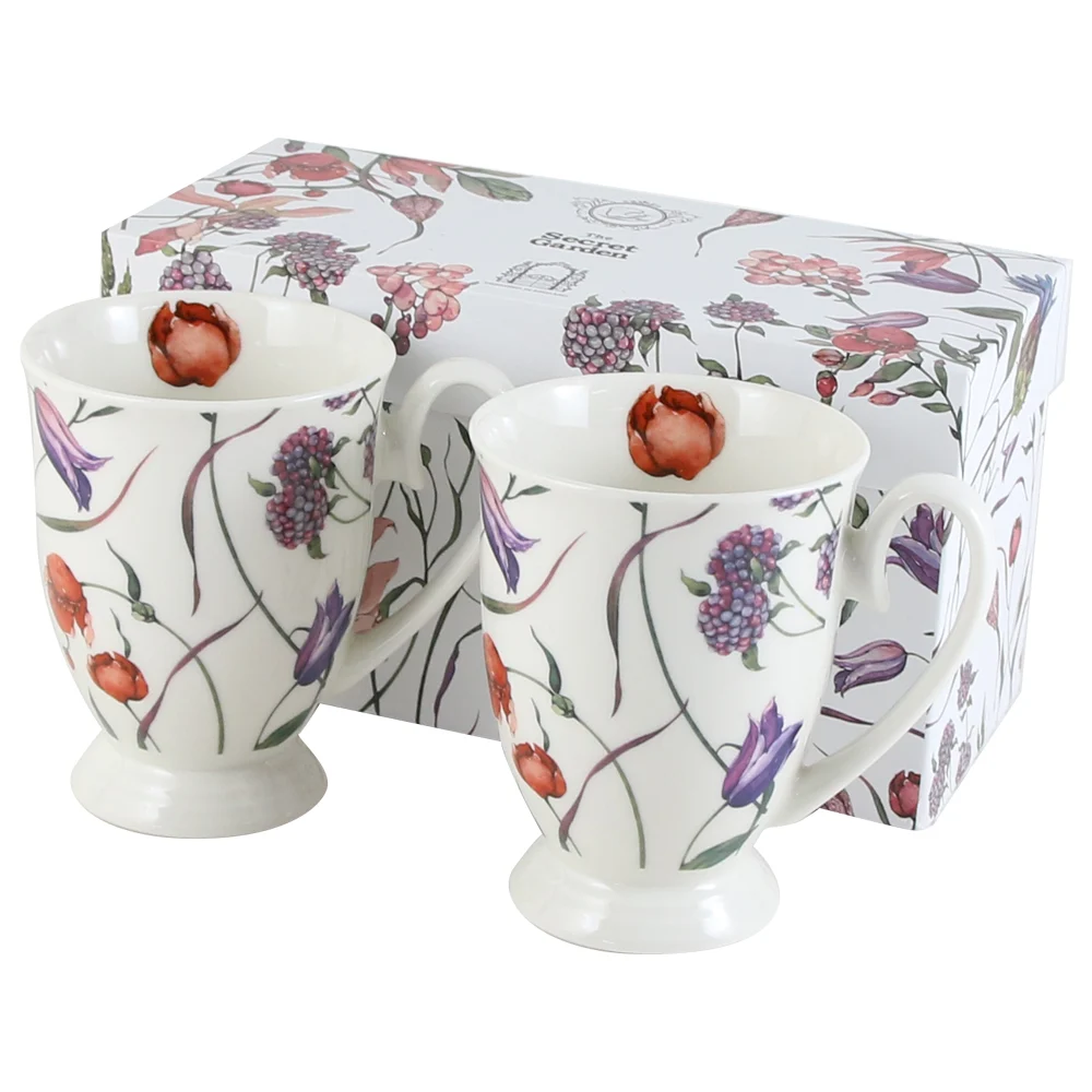 Casă și decorațiuni - Set 2 cani din portelan Flower Meadow 340 ml in cutie decorativa