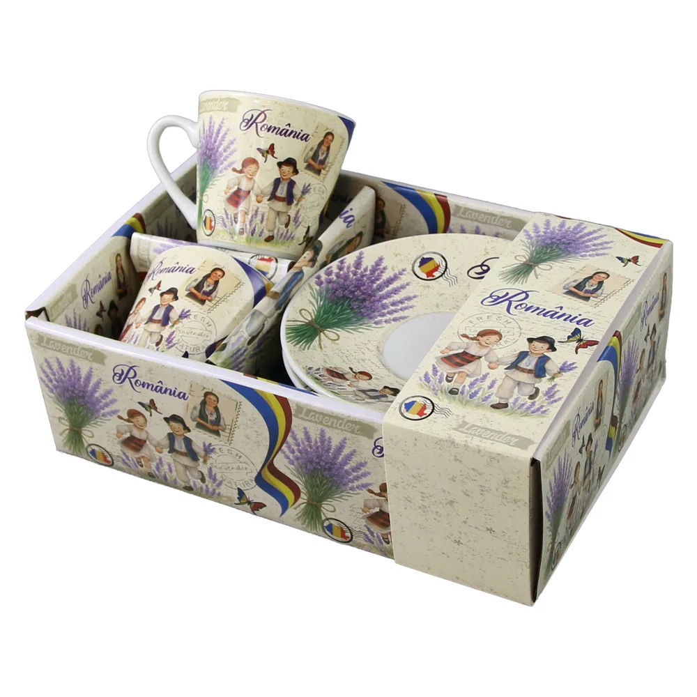 Set 2 cesti cafea cu farfurioare din ceramica Romania 70 ml Lavanda [1]