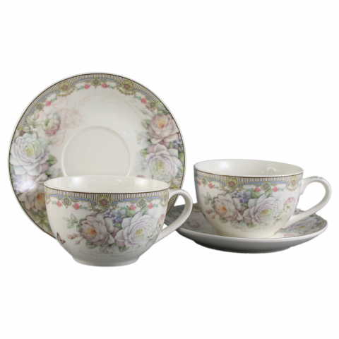 Set 2 cesti ceramica cu farfurii 150 ml Trandafiri [0]