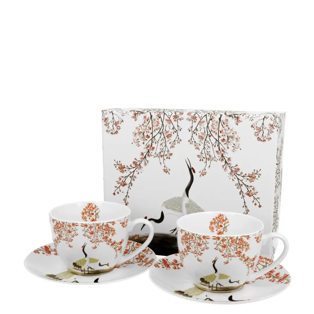 Căni și pahare - Set 2 cesti cu farfurii din portelan 250 ml Sakura & Cocori