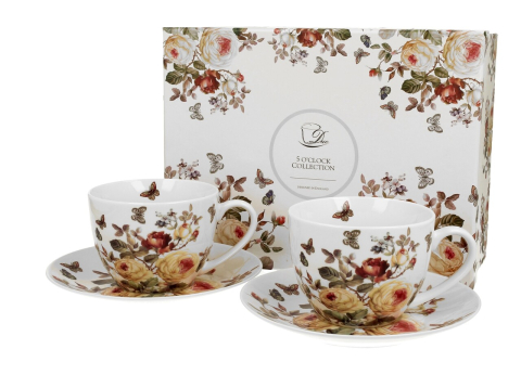 Căni și pahare - Set 2 cesti cu farfurii din portelan 250 ml Zahra
