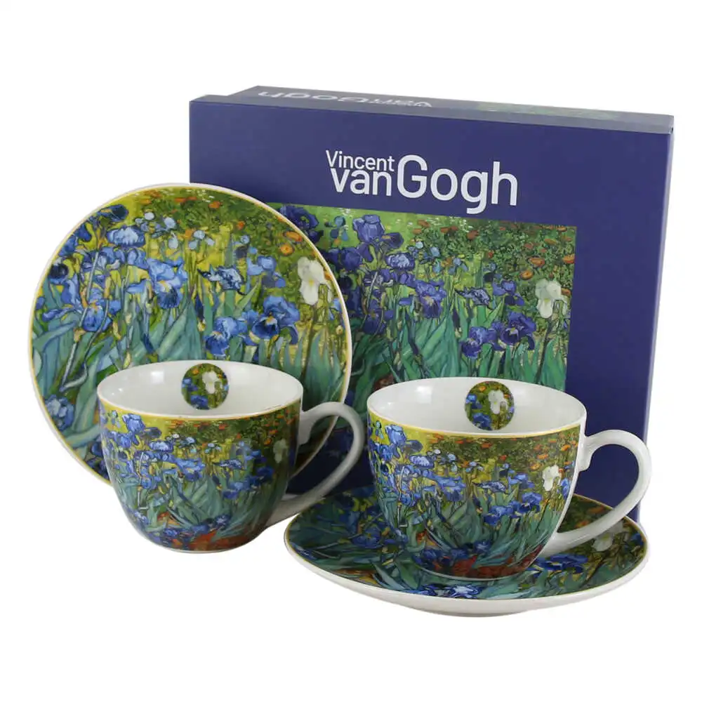Casă și decorațiuni - Set 2 cesti cu farfurii din portelan „Irises” de V. van Gogh 270 ml