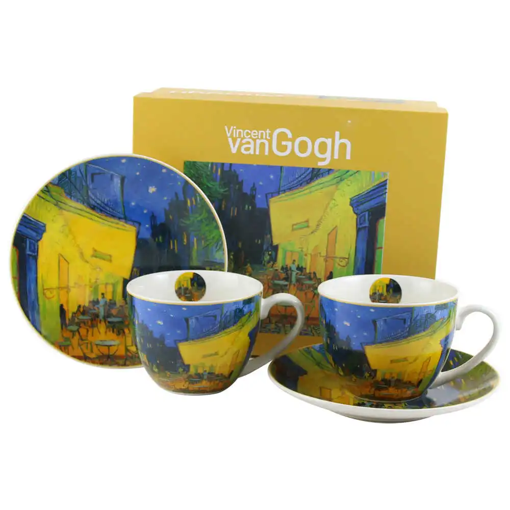 Casă și decorațiuni - Set 2 cesti cu farfurii din portelan „Terrace At Night” de V. van Gogh 270 ml
