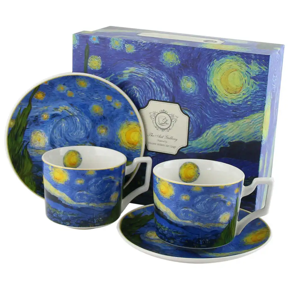 Casă și decorațiuni - Set 2 cesti cu farfurii din portelan „Starry Night” de V. van Gogh 270 ml