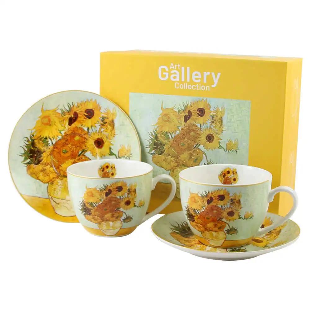 Casă și decorațiuni - Set 2 cesti cu farfurii din portelan „Sunflowers” de V. van Gogh 270 ml