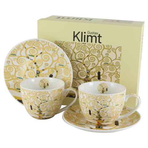 Casă și decorațiuni - Set 2 cesti cu farfurii din portelan espresso 270 ml „Tree of Life” de Gustav Klimt