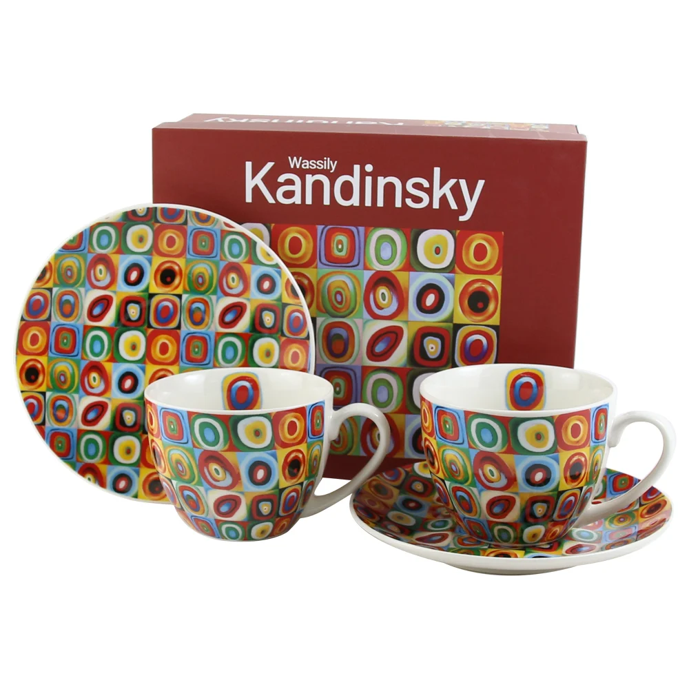 Casă și decorațiuni - Set 2 cesti cu farfurii din portelan 270 ml „Squares with Circles” de W. Kandinsky