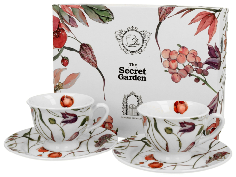 Căni și pahare - Set 2 cesti espresso cu farfurii din portelan 100ml Meadow Flower