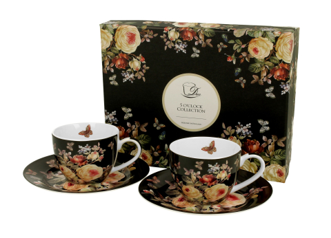 Căni și pahare - Set 2 cesti espresso cu farfurii din portelan 110 ml Warda