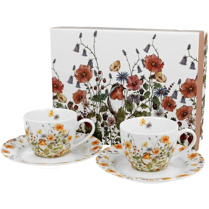 Casă și decorațiuni - Set 2 cesti espresso cu farfurii din portelan 110 ml Wild Bird