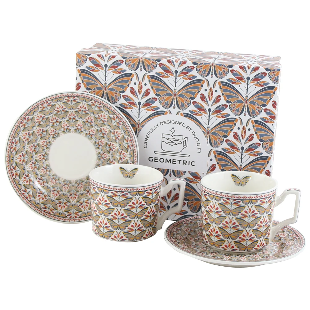 Casă și decorațiuni - Set 2 cesti espresso cu farfurii portelan 120 ml Papilio in cutie decorativa