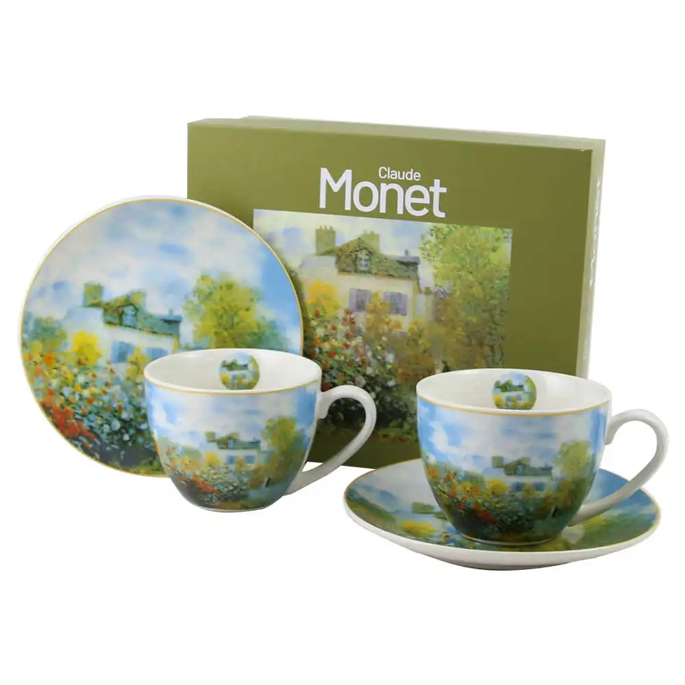 Căni și pahare - Set 2 cesti espresso cu farfurii din portelan „The Garden at Argenteuil” de Claude Monet 270 ml
