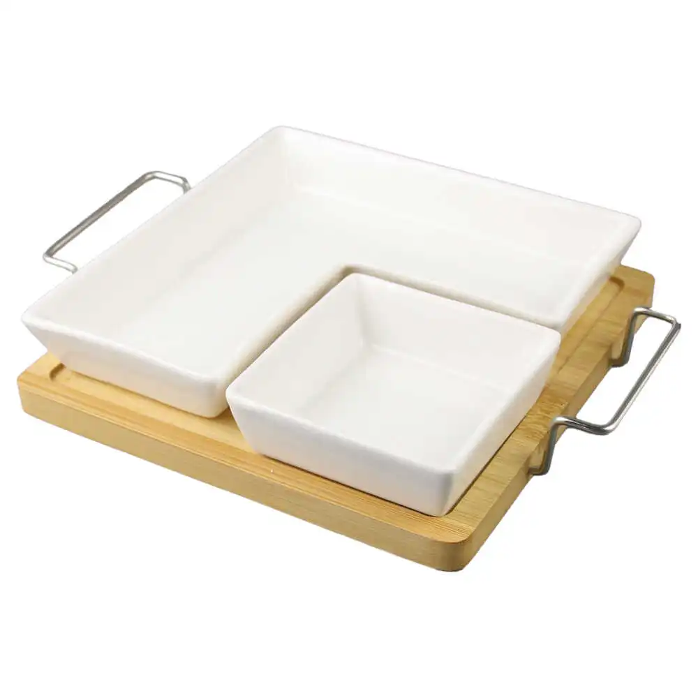 Casă și decorațiuni - Set 2 platouri cu tava din bambus 36x17.5 cm