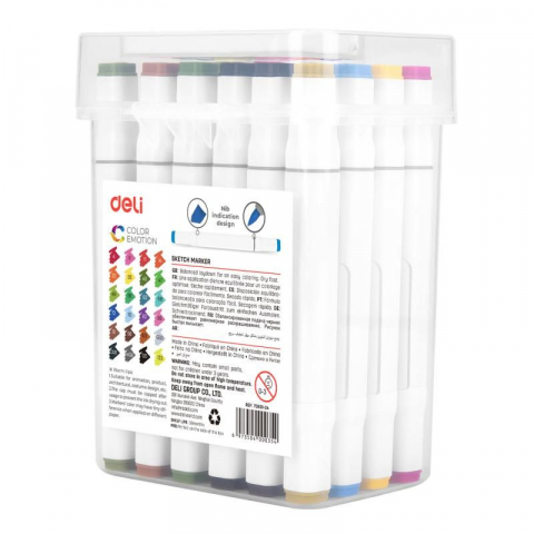Set 24 markere sketching varf dublu 1mm/7mm cutie plastic Deli [2]
