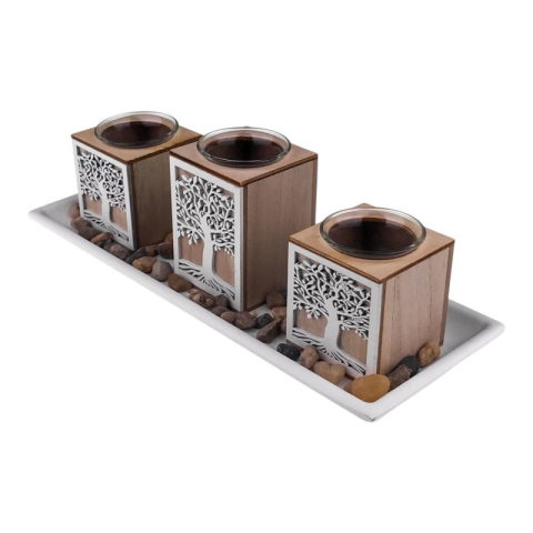 Set 3 candele din lemn 35x12 cm [1]