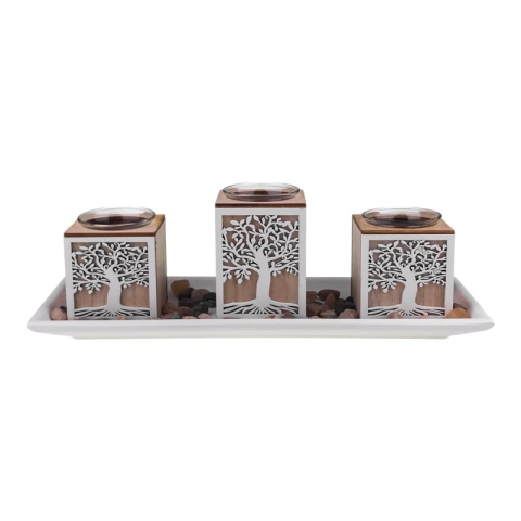 Lumânari și candele - Set 3 candele din lemn 35x12 cm