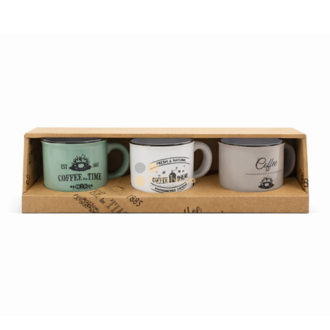 Căni și pahare - Set 3 cani pentru cafea din ceramica in cutie decorativa